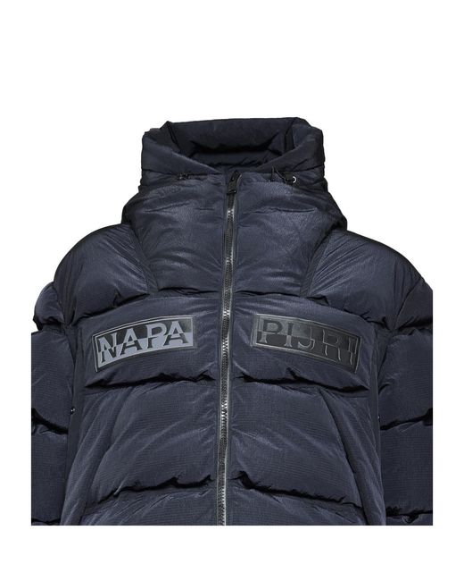 Napapijri Blue Logo Patch Hooded Padded Jacket for men