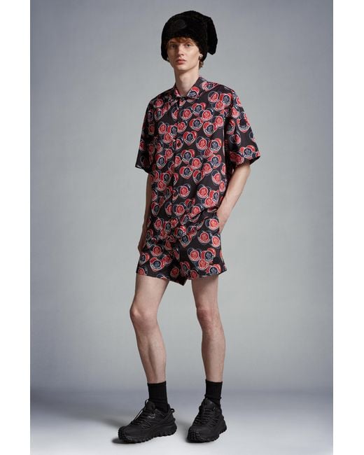 Moncler Red Logo Printed Swim Shorts for men