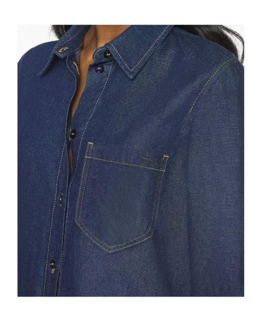 Maison Kitsuné Blue Maison Kitsuné Contrast-Stitch Denim Shirt