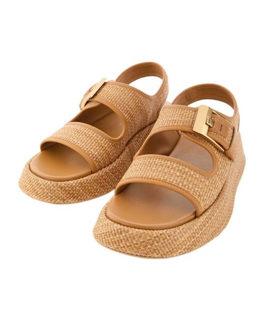 Tod's Brown Straw Woven Sandals
