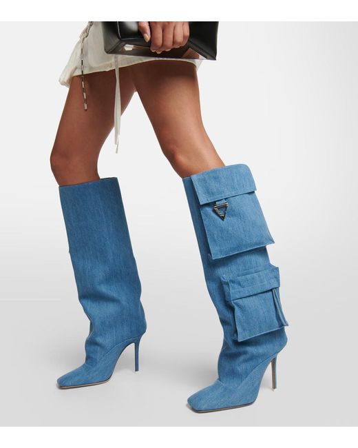 The Attico Blue Sienna Tube Denim Knee-High Boots