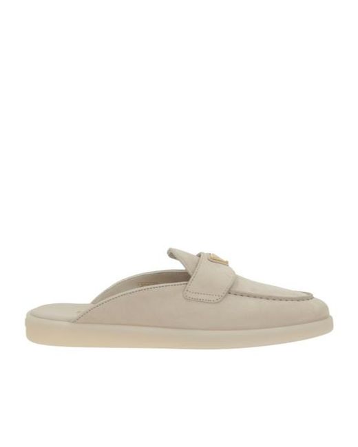 Prada White Triangle-Logo Mules