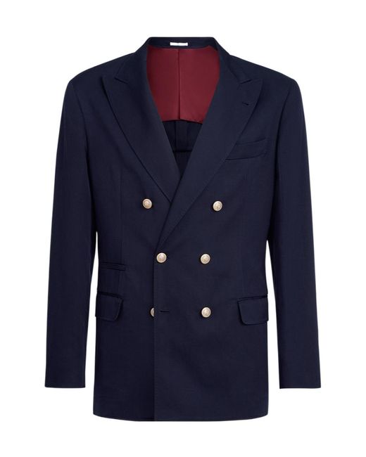 Brunello Cucinelli Blue Silk Délavé And Linen Twill Deconstructed Blazer for men