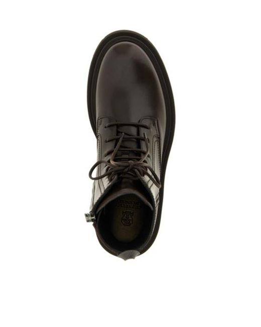 Brunello Cucinelli Black Lace-Up Pull-Tab Boots