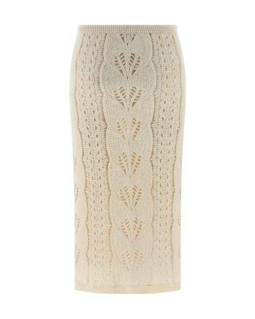 Ermanno Scervino Natural Knitted Tricot Midi Skirt