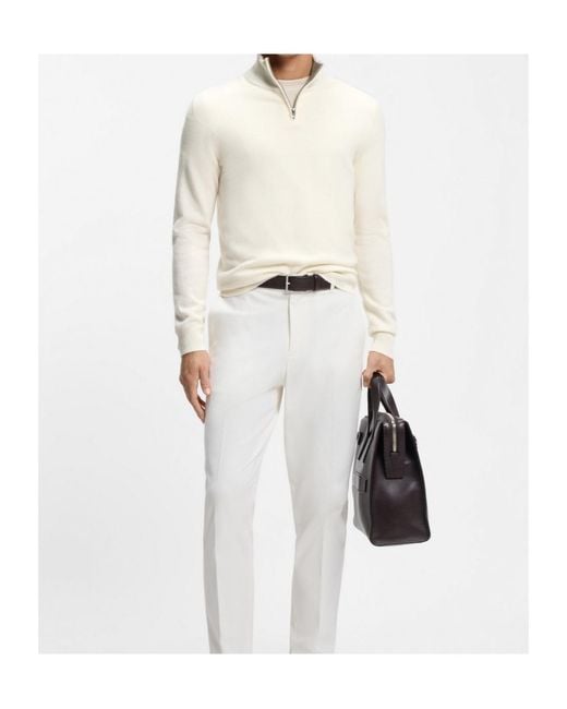 Boss White Zip-Up Sweater for men
