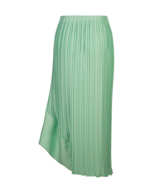 Lanvin Green Pleated Asymmetric-Hem Maxi Skirt