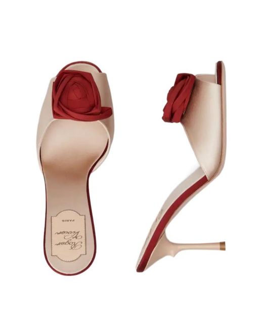 Roger Vivier Pink Floral Satin Heeled Mules