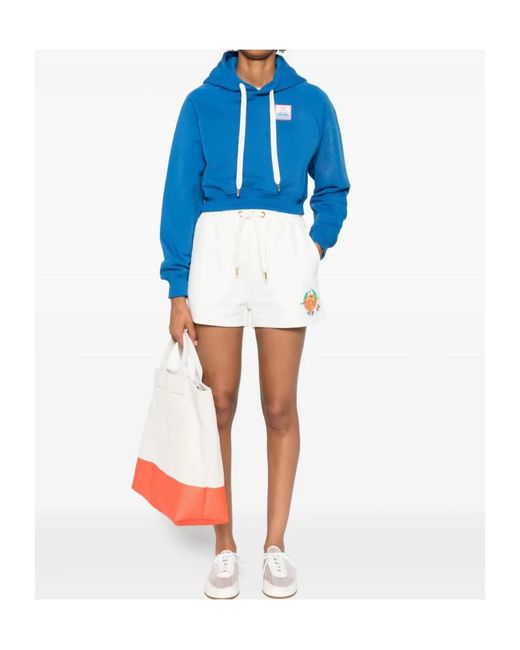 Casablanca Blue Cropped Cotton Hoodie