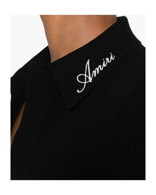 Amiri Black Script Rib Knit Ss Polo Shirt