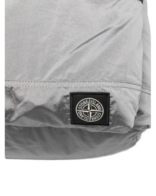 Stone Island Gray Logo Patch Zipped Backpack for men