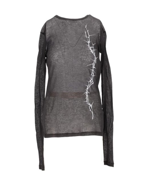 Ann Demeulemeester Gray Fiene Printed Long-Sleeved T-Shirt