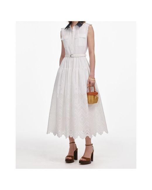 Self-Portrait White Sleeveless Belted Midi Dress
