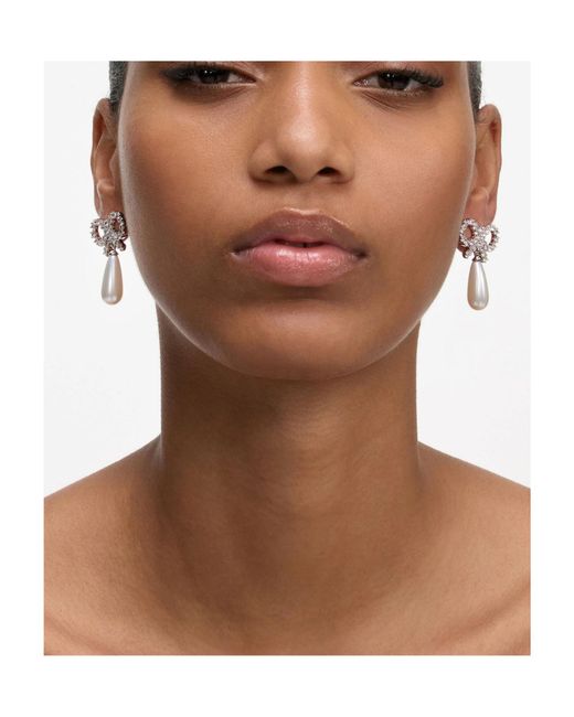 Self-Portrait White Bow Embellished Earrings