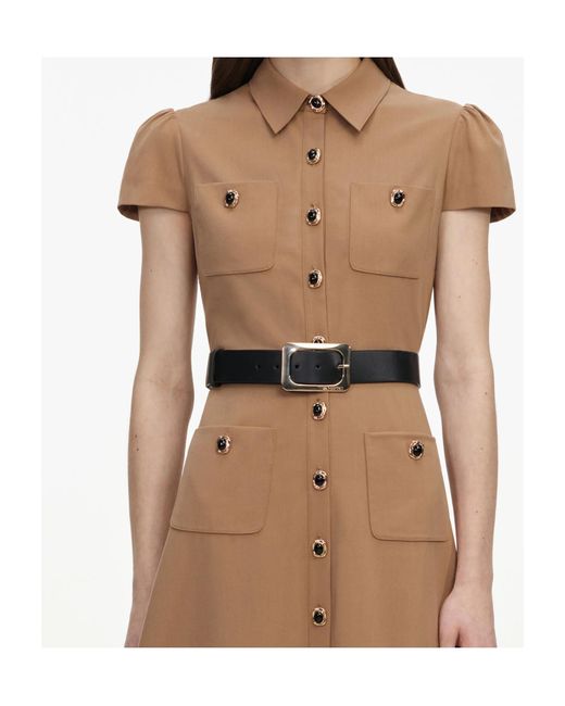 Self-Portrait Natural Belted Button-Down Midi Dress
