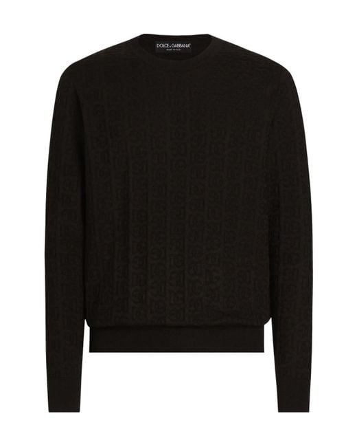 Dolce & Gabbana Black Dg Logo Jacquard Crewneck Knitted Jumper for men