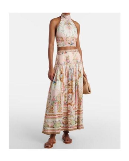 Camilla Natural Gathered Linen And Silk Maxi Skirt