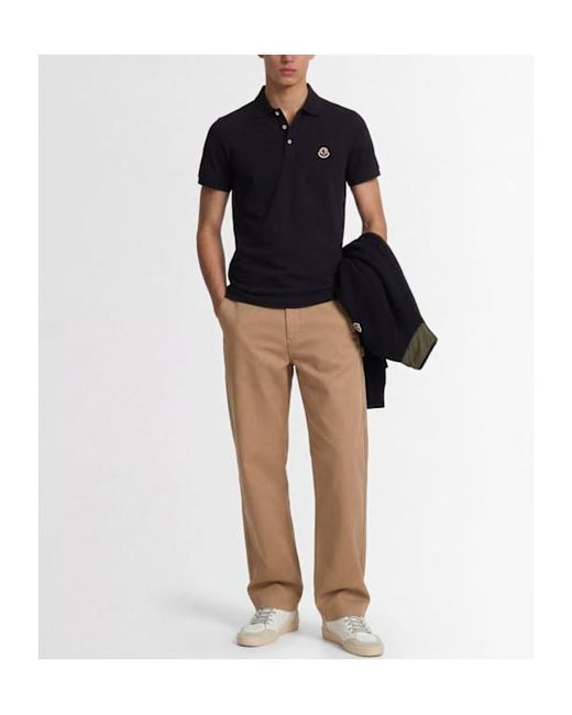 Moncler Black Logo Patch Cotton Polo Shirt for men
