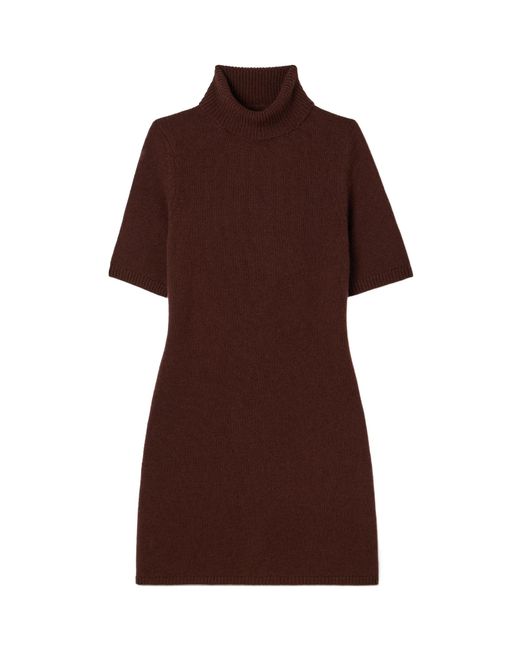Doen Brown Agathe Cashmere Turtleneck Mini Dress