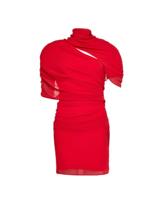 Jacquemus Red High-Necked Short-Sleeved Dress