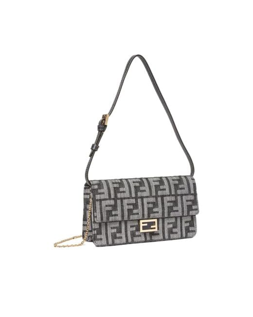 Fendi White Baguette Ff Jacquard Chain-Linked Wallet