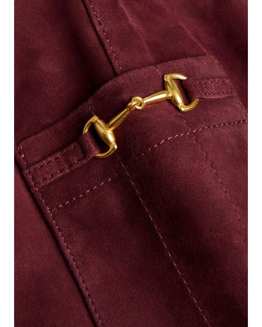 Rixo Purple Edwina Horsebit-Embellished Suede Midi Skirt