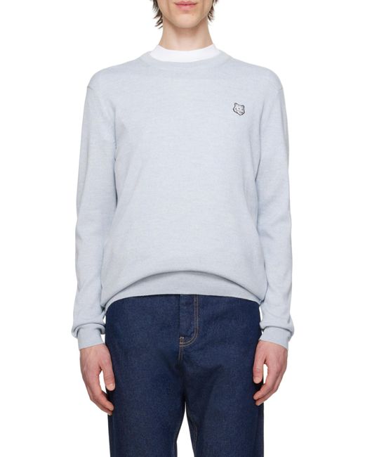 Maison Kitsuné Blue Maison Kitsuné Bold Fox Head Patch Knitted Jumper for men