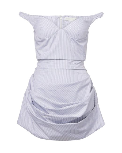 Magda Butrym Blue Striped Draped Cotton Poplin Bustier Dress