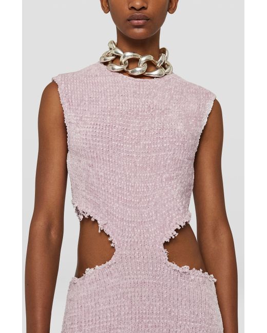 Jil Sander Purple Cut Out Detailed Frayed Knitted Mini Dress