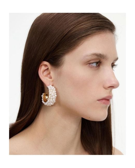 Self-Portrait Metallic Pearl-Embellished Hoop Earrings