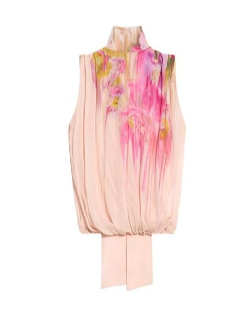 Blumarine Pink Georgette Top With Liquid Flower Print