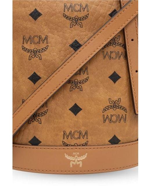 MCM Brown Logo Printed Shoulder Bag