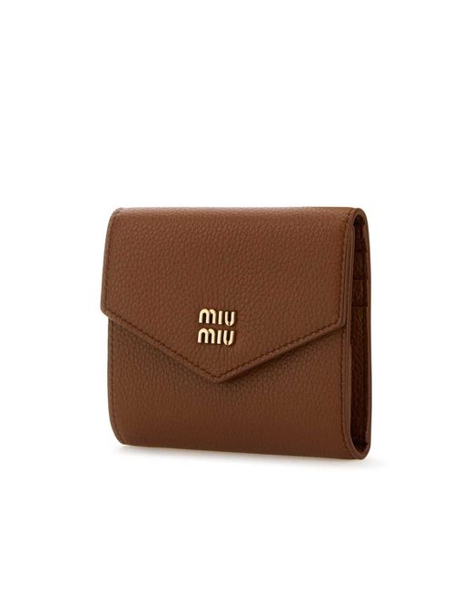Miu Miu Brown Logo Plaque Compact Wallet