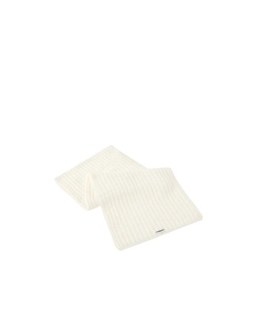 Pinko White Ribbed-Knit Scarf