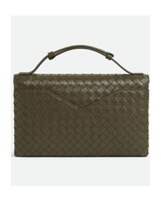 Bottega Veneta Green Intrecciato Knot Lock Crossbody Bag