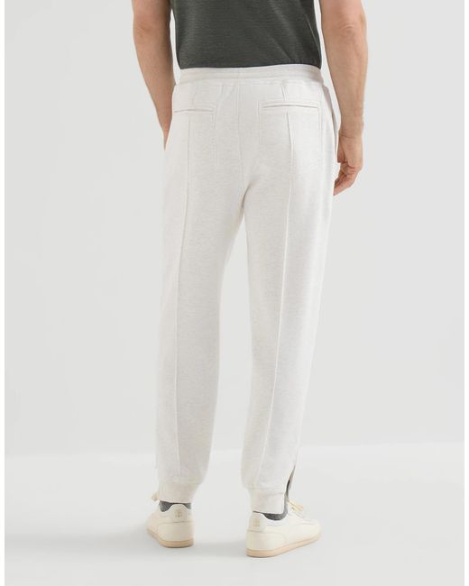 Brunello Cucinelli White Techno Cotton French Terry Double Cloth Trousers for men