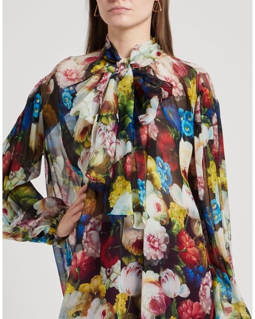 Dolce & Gabbana Black Floral Long Sleeve Chiffon Shirt