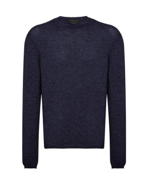 Prada Blue Cashmere Crew-Neck Sweater for men