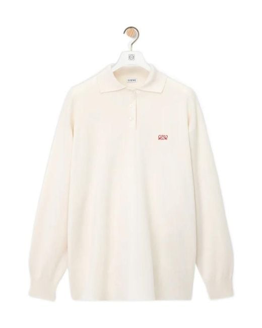 Loewe White Long-Sleeved Knitted Polo Jumper