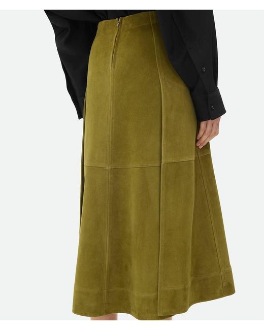 Bottega Veneta Yellow Leather Midi Skirt