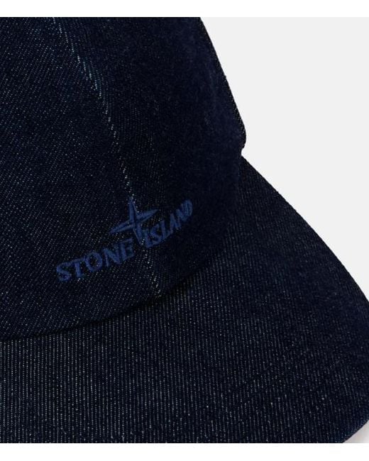 Stone Island Blue Logo Embroidered Denim Baseball Cap for men