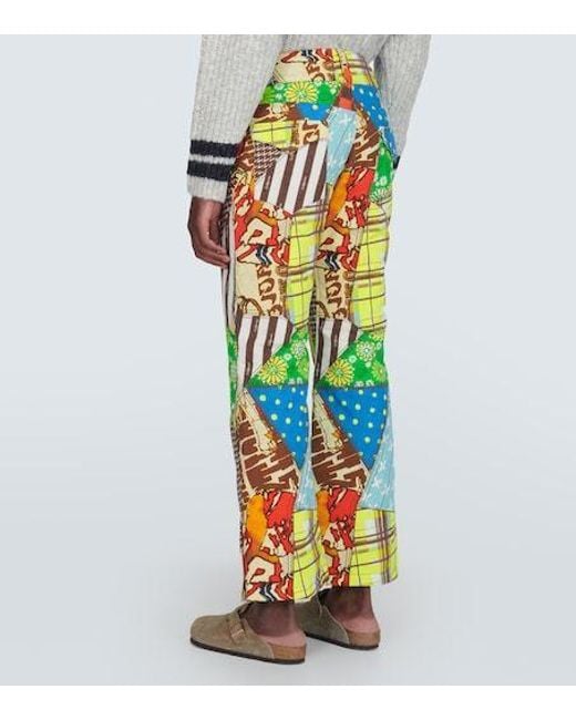 ERL Green Printed Cotton-Blend Flared Pants for men