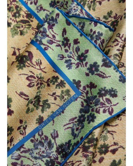 Dries Van Noten Metallic Foulard Floral-Print Silk Scarf