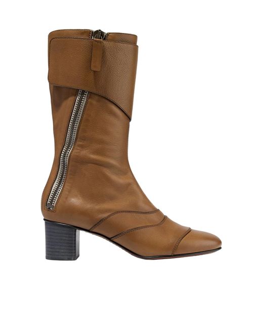 Chloé Brown Solid Color Round-Toe Ankle Boots