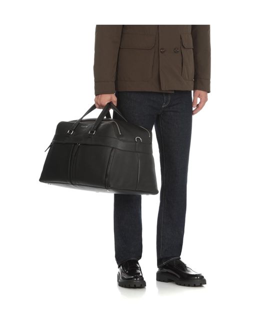 Orciani Black Micron Grained Leather Travel Bag for men