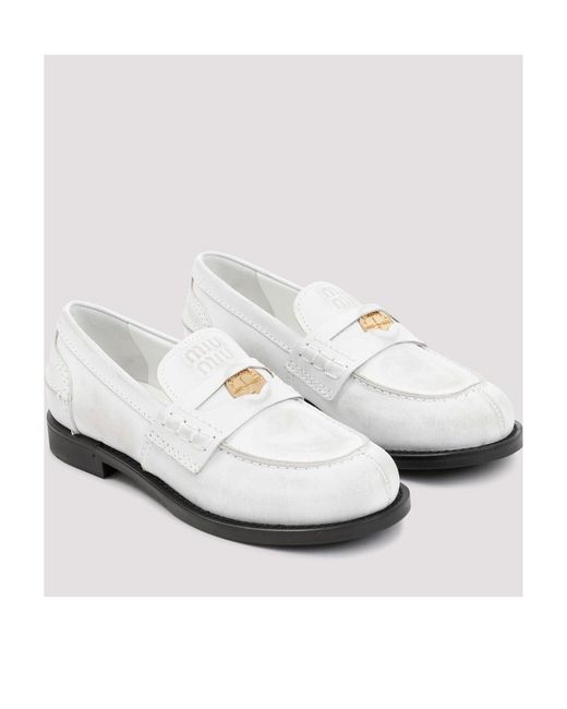 Miu Miu White Logo Loafers