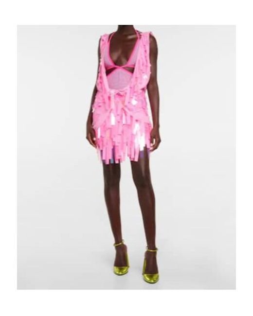 The Attico Pink Embellished Minidress