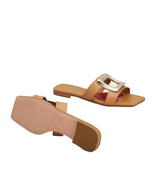 Roger Vivier Brown Logo Engraved Square Toe Sandals