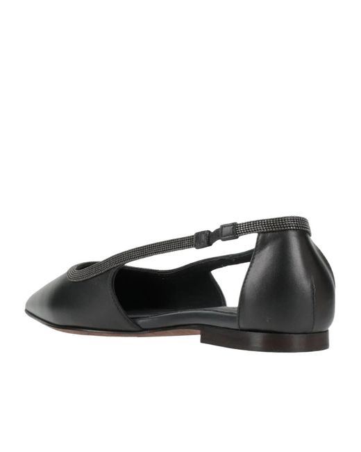 Brunello Cucinelli Black Leather Pointed-Toe Ballet Flats