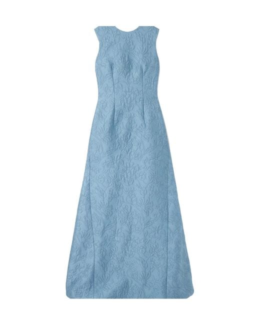 Emilia Wickstead Blue Open-Back Cloqué Maxi Dress